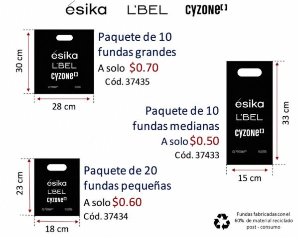 Fundas Negras Pequeñas esika, Lbel, Cyzone x 20 unidades